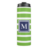 Kelly Green Stripe Navy Modern Monogram Coastal Thermosbeker (Voorkant)