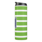 Kelly Green Stripe Navy Modern Monogram Coastal Thermosbeker (Geroteerd rechts)