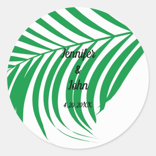 Kelly Green Tropical Palm Tree Leaf Cute Wedding Ronde Sticker (Voorkant)