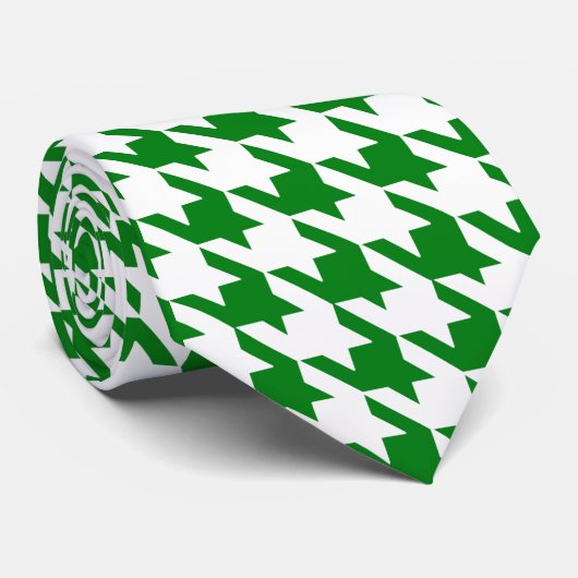 Kelly Green & White Large Houndstooth Check Stropdas (Opgerold)
