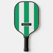 Kelly groen en witte verticale strepen pickleball paddle (Achterkant)