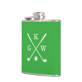 Kelly groene en witte golfclubs met monogram heupfles (Links)