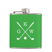Kelly groene en witte golfclubs met monogram heupfles (Voorkant)