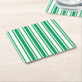 Kelly-groene en witte strepen van snoep kartonnen onderzetters (Schuin)