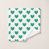 Kelly-groene polka harten wit bad handdoek (Wasdoekje)
