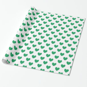 Kelly-groene polka harten wit cadeaupapier