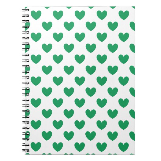 Kelly-groene polka harten wit notitieboek (Voorkant)