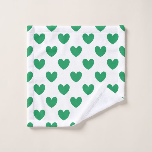 Kelly-groene polka harten wit washandje (Wasdoekje)