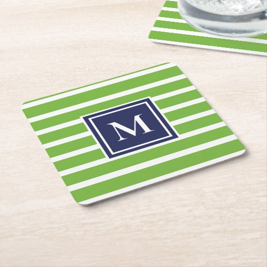 Kelly groene streep moderne monogram Coastal Beach Kartonnen Onderzetters (Schuin)