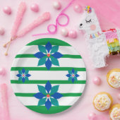 Kelly Groene strepen en blauwe bloemen Papieren Bordje (Feest)