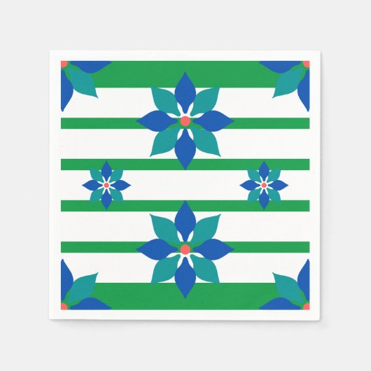 Kelly Groene strepen en blauwe bloemen Servet (Voorkant)