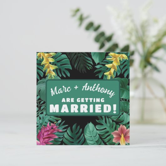 Kelly groene tropische jungle bestemmingsbruiloft save the date (Staand voorkant)