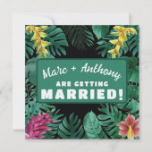 Kelly groene tropische jungle bestemmingsbruiloft save the date (Voorkant)