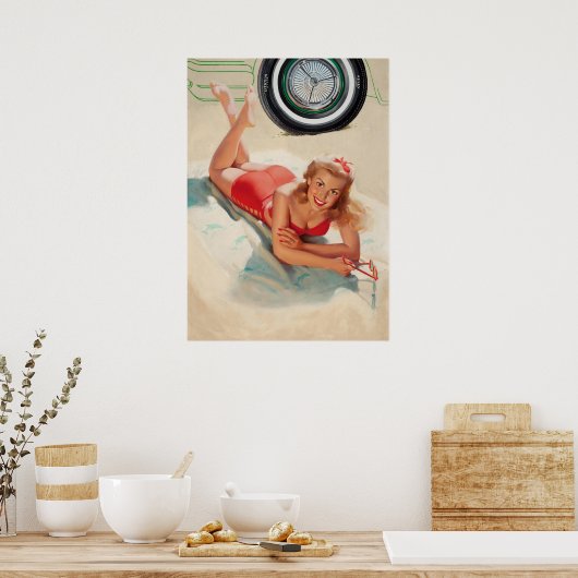 Kelly Meisje Op Een Strand Meisje Pinup Poster (Keuken)
