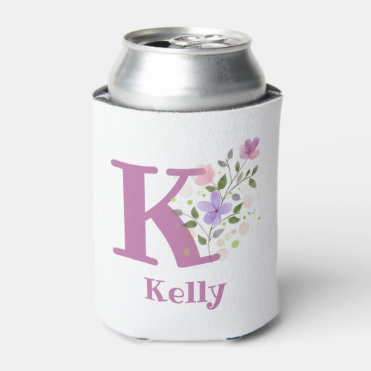 Kelly Naam met een bloemendesign Blikjeskoeler (Blikje Voorkant)
