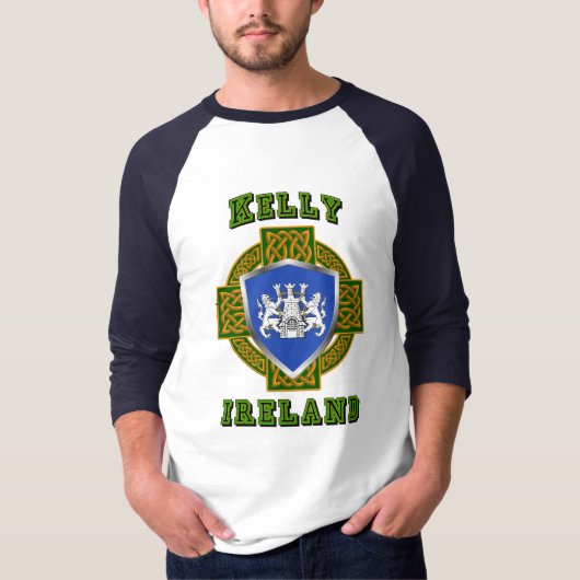 Kelly/O'Kelly Irish Shield w/Celtic Cross T-shirt (Voorkant)