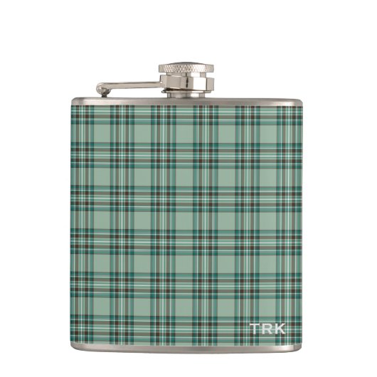 Kelly Tartan Monogram Mint Groen Plaid Heupfles (Voorkant)