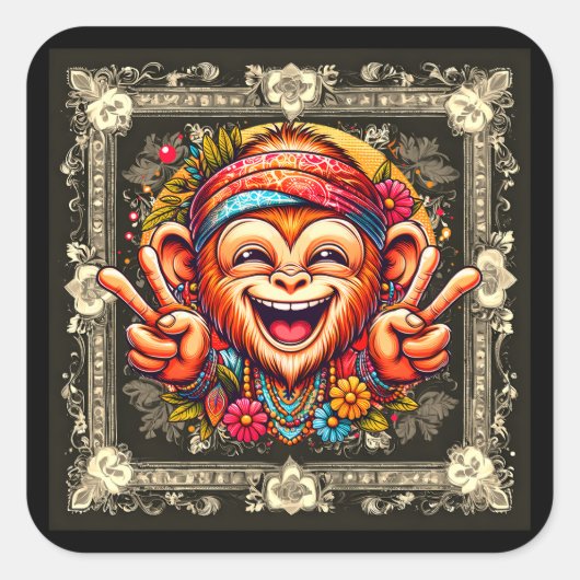 "Kelly the Chill Monkey Sticker" Vierkante Sticker (Voorkant)