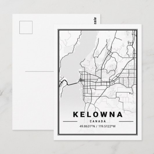 Kelowna British Columbia Canada Travel City Map Briefkaart (Voorkant / Achterkant)