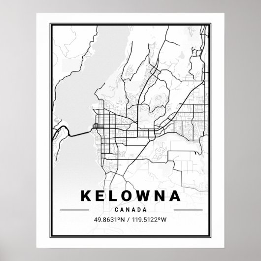 Kelowna British Columbia Canada Travel City Map Poster (Voorkant)