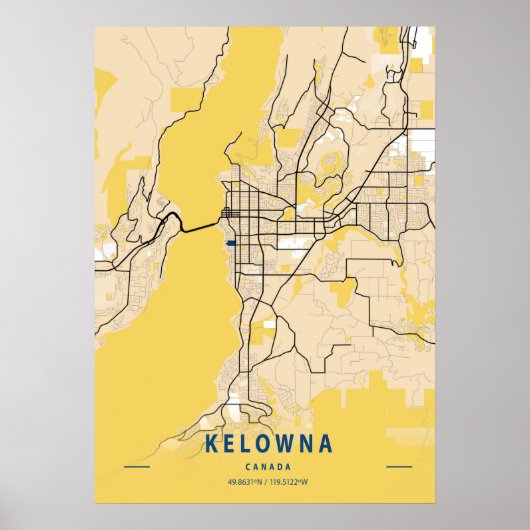 Kelowna - Canada Yellow City Map Poster (Voorkant)