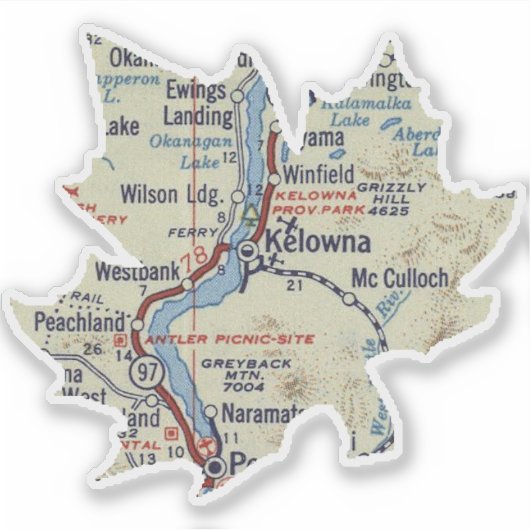 Kelowna kaart sticker (Voorkant)