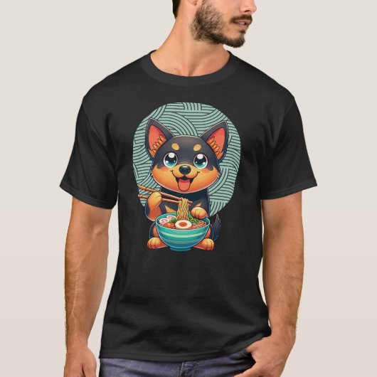 Kelpie Dog Eating Ramen, Australian Kelpie T-shirt (Voorkant)