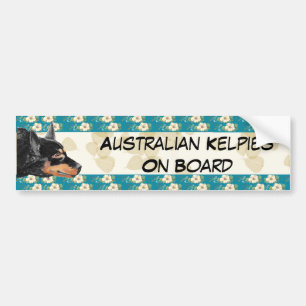 Kelpie Tan Leaves/Blauwgroen Floral Bumpersticker