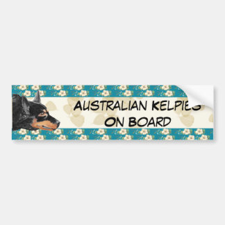 Kelpie Tan Leaves/Blauwgroen Floral Bumpersticker