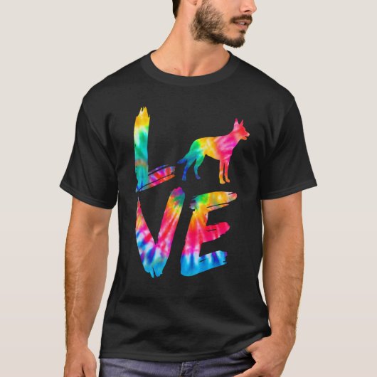 Kelpie Tie Dye Liefde Hond Mam Pa T-shirt (Voorkant)