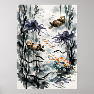 Kelpwoud Sumi-e Watercolor Kunst Poster