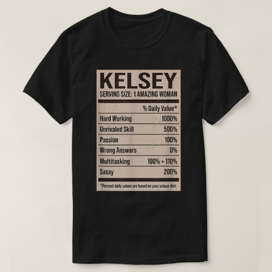 Kelsey Nutrition Facts Name Nickname Alias Titel F T-shirt (Design voorkant)