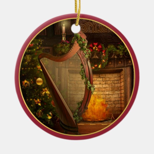Keltic Harp kerstversiering Keramisch Ornament (Voorkant)