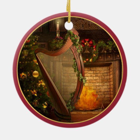 Keltic Harp kerstversiering Keramisch Ornament (Achterkant)