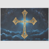 Keltisch blauw en goud kruis decoupage tissuepapier (Voorkant)