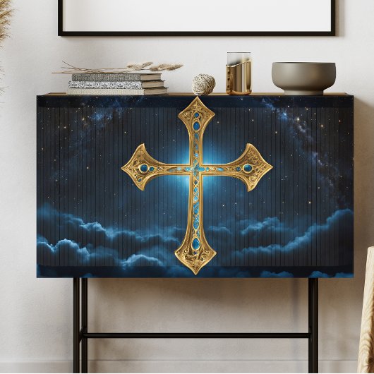 Keltisch blauw en goud kruis decoupage tissuepapier