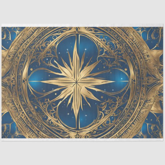 Keltisch blauw en goud ster decoupage tissuepapier (Voorkant)