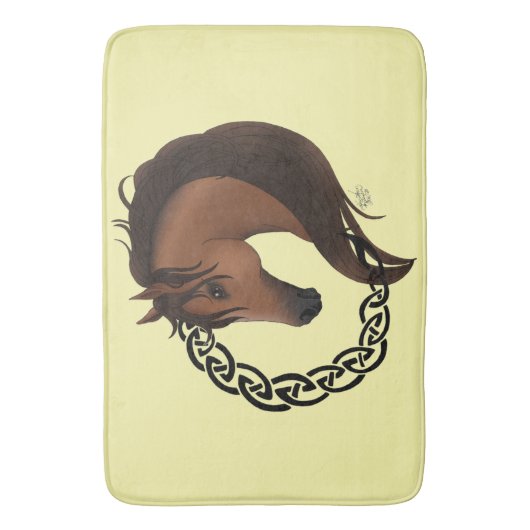 Keltisch bruin paard geel badmat (Voorkant Verticaal)