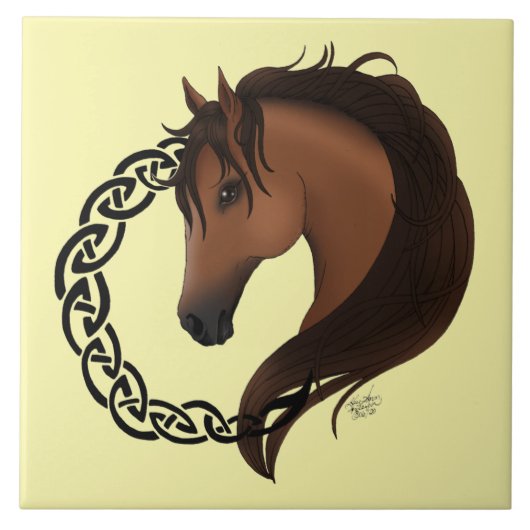 Keltisch bruin paard geel tegeltje (Voorkant)