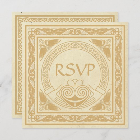 Keltisch design met claddagh Wedding RSVP Kaart (Voorkant / Achterkant)