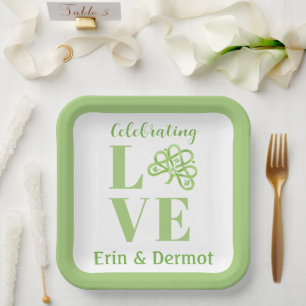 Keltisch groene waterverf klavertje NAME bruiloft Papieren Bordje