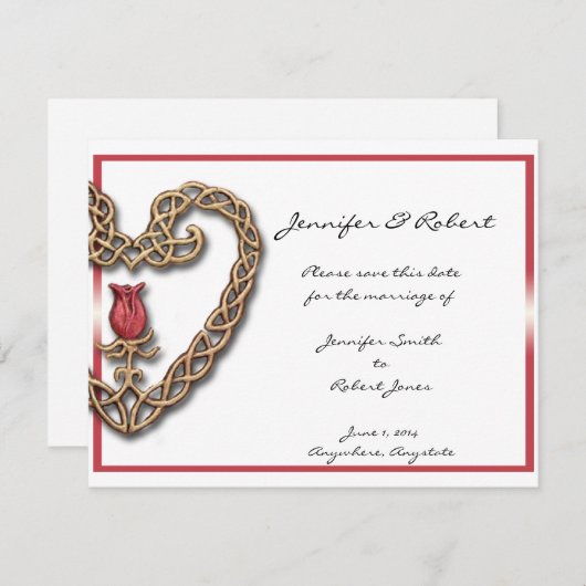 Keltisch hart met een rode roos Save the Date (Voorkant / Achterkant)