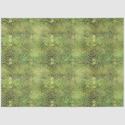 Keltisch Iers Groen en Goud Patroon 6 Tissuepapier (Voorkant)