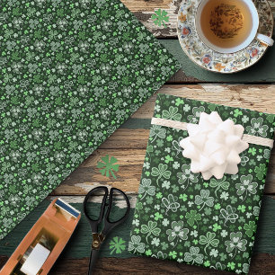 Keltisch Klaverpatroon Groen Ierse Harten Cadeaupapier