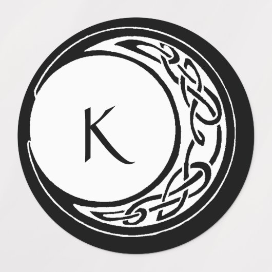 Keltisch Knoopwerk Maan Cirkel Monogram Zwarte Wit Labels (Design 1)