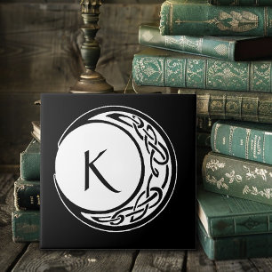 Keltisch Knoopwerk Maan Cirkel Monogram Zwarte Wit Tegeltje