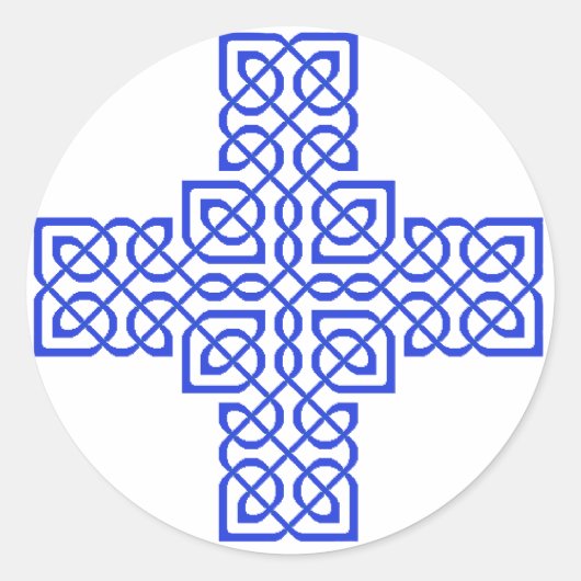 Keltisch kruis 6 blauw ronde sticker (Voorkant)
