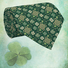Keltisch kruis en Ierse klaver groene vintage look Stropdas
