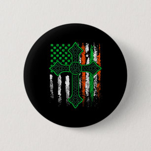 Keltisch kruis Iers Amerikaanse vlag St. Patrick's Ronde Button 5,7 Cm