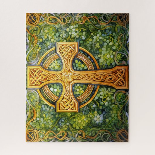 Keltisch Kruis Keltische Knoop Groen Goud Knoopwer Legpuzzel (Verticaal)